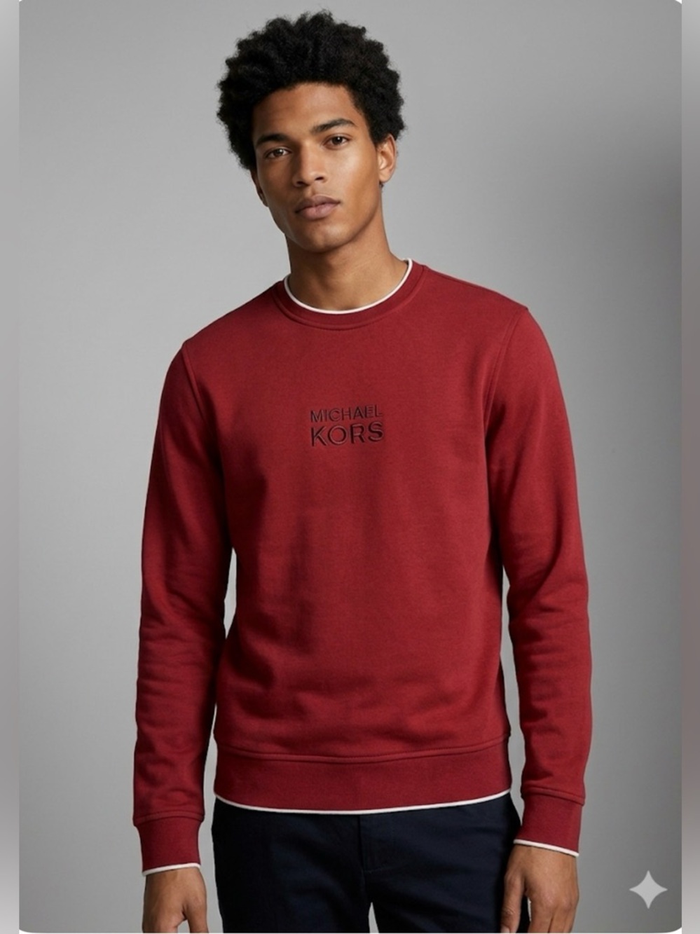 Michael Kors Men's Burgundy Logo Crewneck Sweater